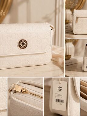 Christian Lacroix Cream Embossed Crossbody with Gold-Tone Accent
